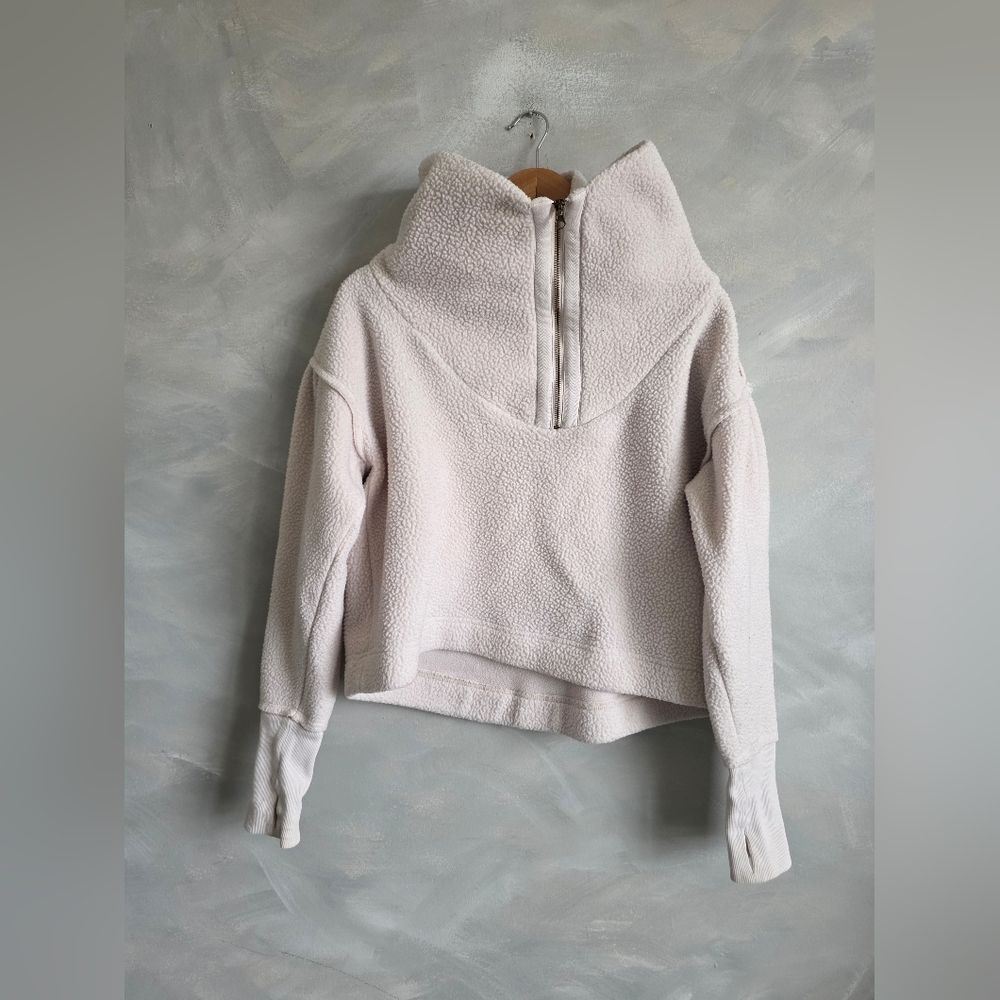 Free People Ivory Quarter Zip Sherpa Fleece Sweater Pullover High Neck Sz M